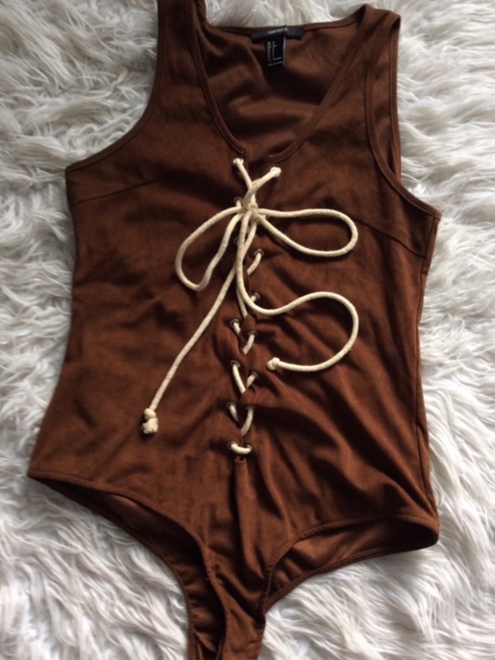 NWOT F21 Faux Suede Lace Up Bodysuit